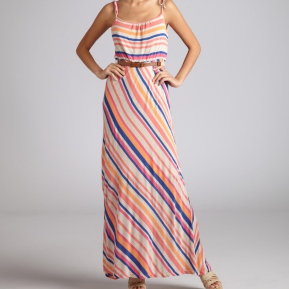Willow and Clay Striped Coral Maxi Dress w/Belt